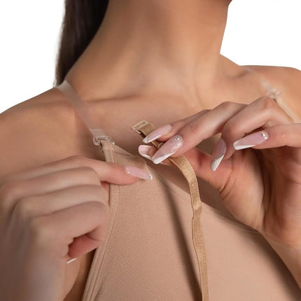 Capezio Seamless Clear Back Bras For Women, Dance & Sports Bras Women, Wear Under Leotards, Double-Layered Support Bra Detachable Clear Back Strap & Adjustable Shoulder Straps - Nude, XS (Extra Small)