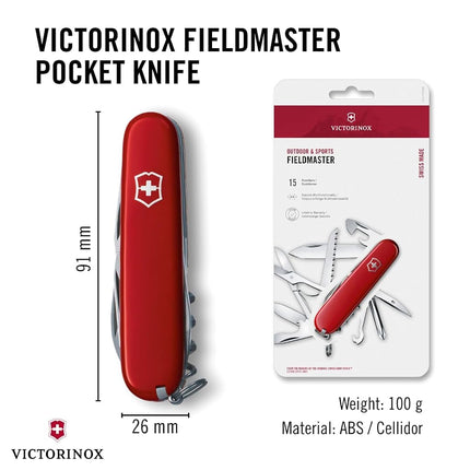 Victorinox Swiss Army Pocket Knife Fieldmaster with 15 Functions, Red