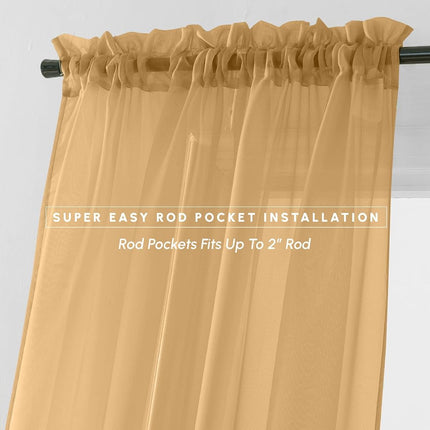 Elegant Comfort 2-Piece Sheer Panel with 2inch Rod Pocket - Window Curtains 60-inch Width X 84-inch Length - Tan