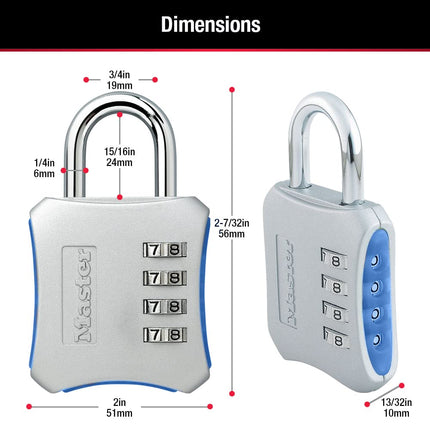 Master Lock Resettable Combination Locker Lock, Lock for Gym and School Lockers, Blue, 2 Pack, 653BLUE