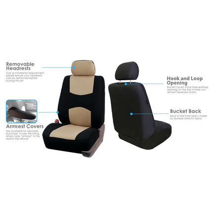 FH Group Car Seat Covers Flat Cloth Full Set – Universal Fit for Cars Trucks & SUVs (Beige) FB050115 + F14407