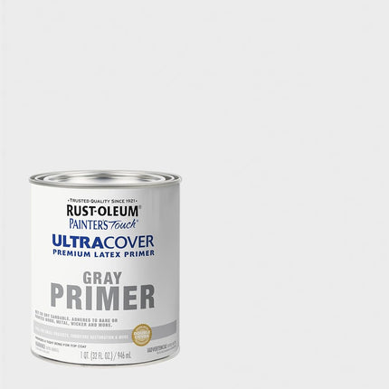 RUST-OLEUM Flat Gray Primer 1980502 Painters Touch Quart Latex, 32 Fl Oz (Pack of 1)