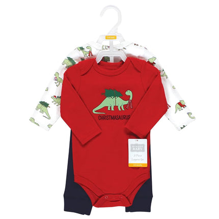 Hudson Baby Lot de bodies à manches longues et de pantalons unisexes pour bébé, motif Christmasaurus, 0-3 mois