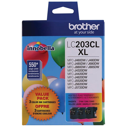 Brother Genuine High Yield Color Ink Cartridge, LC2033PKS, Replacement Color Ink Three Pack, Includes 1 Cartridge Each of Cyan, Magenta & Yellow, Page Yield Up To 550 Pages, Amazon Dash Replenishment Cartridge, LC203