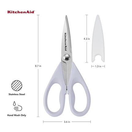KitchenAid All Purpose Kitchen Shears with Protective Sheath Durable Stainless Steel Scissors, Dishwasher Safe, Soft Grip Comfort Handle, 8.72 Inch, Lavendar Cream