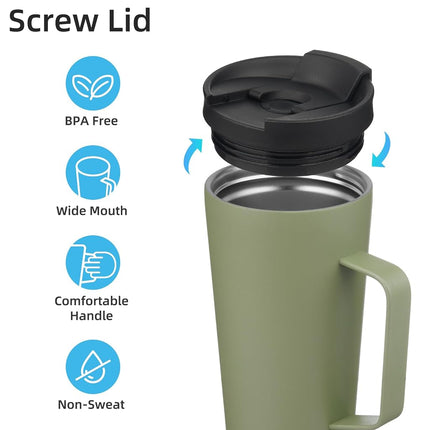 Konokyo Insulated Tumbler with Handle and Straw, 22 OZ Travel Coffee Mug Stainless Steel Cup Metal Water Bottle,Camp Green