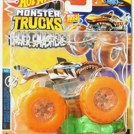 Hot Wheels Monster Trucks New for 2024 1:64 Scale Power Smashers (Tiger Shark)
