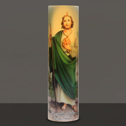 Stonebriar LED Saint Prayer Candle — Automatic Timer, Flameless Candle for Prayer, Memorials & Religious Décor, St. Jude, 8"