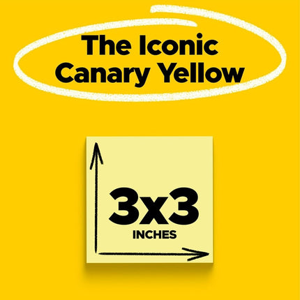 Post-it Super Sticky Notes, 3x3 in, 6 Pads, 2X The Sticking Power, Canary Yellow (654-6SSCY)