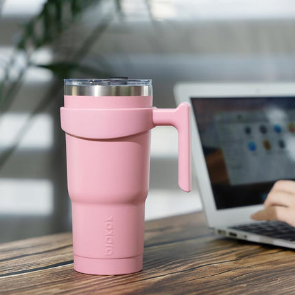 BJPKPK Tumbler with Handle 20 oz Stainless Steel Double Wall Insulated Tumbler Cups with Lid and Straw,Light Pink