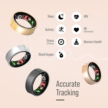 Herz P1 Smart Ring for Women & Men, (Size 6) 24/7 Health Metrics Fitness Ring, Tracks 20+ Biometrics, 6 Days Battery Life, Waterproof Stainless Steel