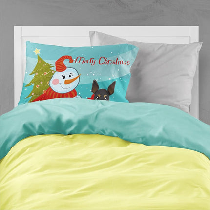 Caroline's Treasures BB1860PILLOWCASE Snowman with Min Pin Fabric Standard Pillowcase, Standard, Multicolor