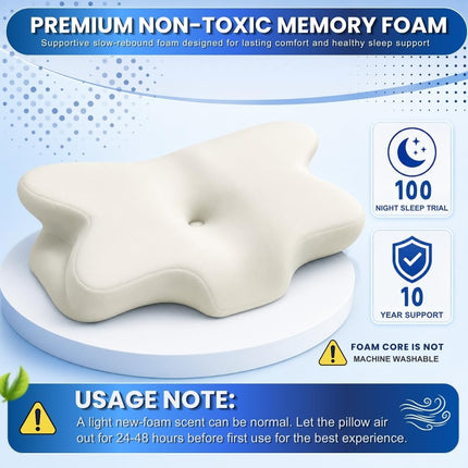 Glow and Save Cervical Pillow for Neck, Ergonomic Butterfly Memory Foam Pillow for Sleeping with Washable Cover, Neck Support Pillow for Side, Back & Stomach Sleepers