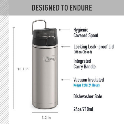 Thermos ICON Series by Stainless Steel Water Bottle with Spout 24 Ounce, Matte Stainless Steel