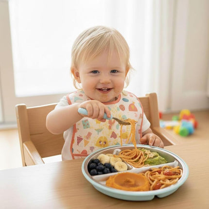 PandaEar 3 Pack Stainless Steel Baby Suction Plates with Lids (Blue)