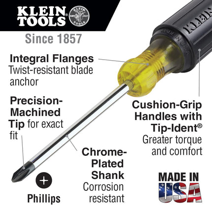 Klein Tools 603-3#1 Phillips Head Screwdriver with 3-Inch Round Shank and Cushion Grip Handle