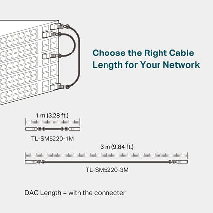 TP-Link 3 Meter, 10 Feet 10G SFP+ Direct Attach Cable(DAC) (TL-SM5220-3M) - Passive Twinax Cable, 10GBASE-CU SFP+ to SFP+ Connector, Plug and Play, LC Duplex Interface