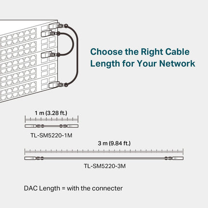 Câble SFP+ Direct Attach (DAC) TP-Link 3 mètres, 10 pieds 10G (TL-SM5220-3M) - Câble Twinax Passif, Connecteur SFP+ vers SFP+ 10GBASE-CU, Plug and Play, Interface LC Duplex