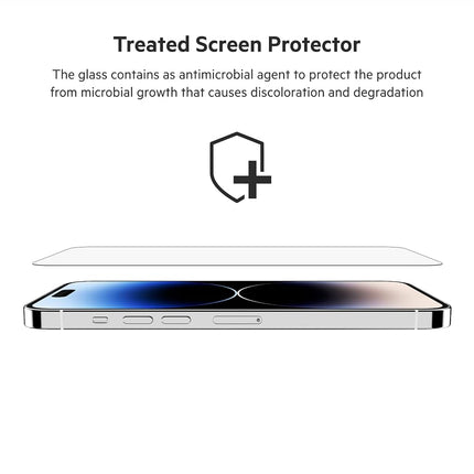 Belkin UltraGlass iPhone 14 Pro Max Screen Protector, AntiMicrobial-Treated, Easy Bubble Free Application with Included Installation Guide Tray, 9H Hardness Tested