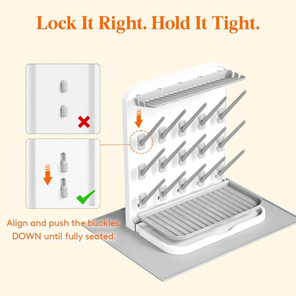 Lifewit 15-Hooks Baby Bottle Drying Rack with Drain Mat for Countertop