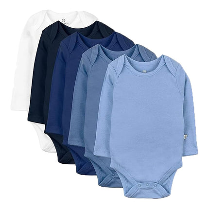 HonestBaby Baby Boys' 5-pack Long Sleeve Bodysuits One-piece 100% Organic Cotton for Infant Baby Boys', Unisex, Ombre Blues, 6-9 Months
