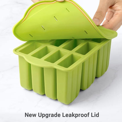 MEETRUE 12 Piece Silicone Popsicle Molds, BPA-Free, Green, Round, Ice Pop Maker with 50pcs Sticks & Cleaning Brush