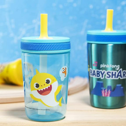 Zak Designs Baby Shark Kelso Leak-Proof Toddler Straw Cups, 3pc Set