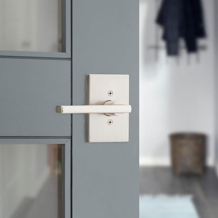 Kwikset Halifax, Door Handle Lever Passage Door for Hall and Closet with Microban, Rectangular Rose in Satin Nickel