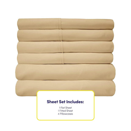 Sweet Home Collection 2 taies d'oreiller supplémentaires/Parure de draps 6 pièces en microfibre brossée 1500 fils/pouce carré, poches profondes, RV Short Queen, Camel