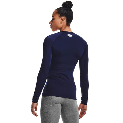 Under Armour Women's Authentics Long Sleeve Crew Neck T-Shirt, Midnight Navy (410)/White, M