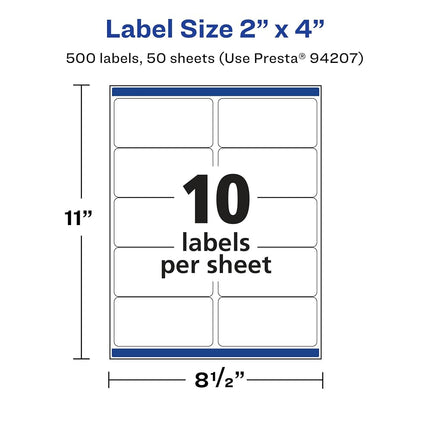 Avery Waterproof Rectangle Labels with Sure Feed, 2" x 4", 500 White Labels (36567)