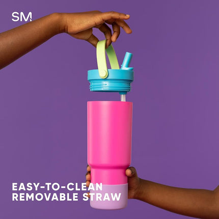 Simple Modern Trek Pivot | 24oz Kids Flip Straw Tumbler with Handle and Silicone Boot | Insulated Water Bottle Stainless Steel Cup | School Travel Jug | Ice Granite