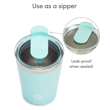 Munchkin Steel My Heart™ 2-in-1 Toddler Sippy Cup Tumbler with Spill Proof Simple Clean™ Straw and Open Sipper Lid, 8 Ounce, Stainless Steel, Teal/Blue