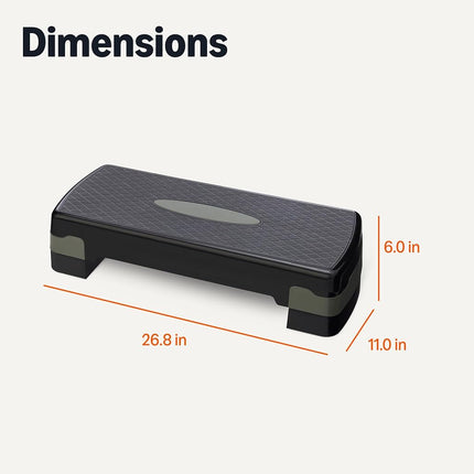 Amazon Basics Aerobic Exercise Step Platform, Adjustable Workout Stepper At Home, 68.58cm, Black/Grey