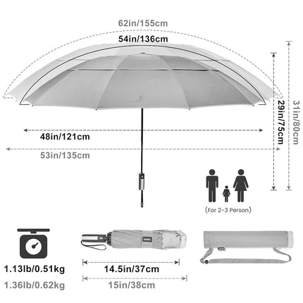 G4Free 62 Inch Windproof Inverted Umbrella with Reflective Stripe Large Compact Reverse Golf Umbrella for Rain 10 Ribs Double Canopy Travel Umbrella Automatic Open Close