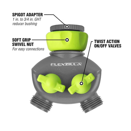 Flexzilla 2-Way Hose Splitter, ZillaGreen/Gray