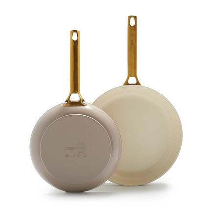 GreenPan Hard Anodized Healthy Ceramic Nonstick 10" and 12" Frying Pan Skillet Set, Gold Handle, PFAS-Free, Dishwasher Safe, Oven Safe, Taupe