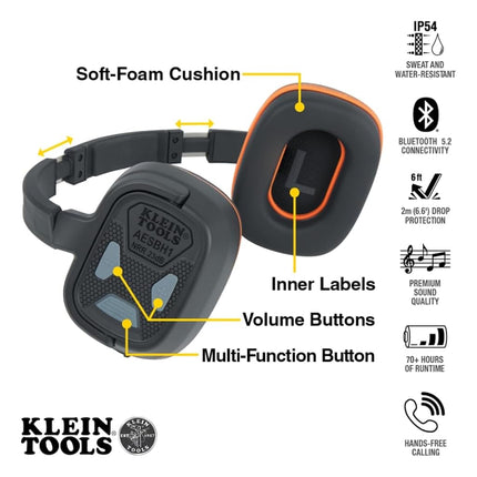 KLEIN TOOLS Bluetooth Earmuffs for Noisy Works, 70 Hours