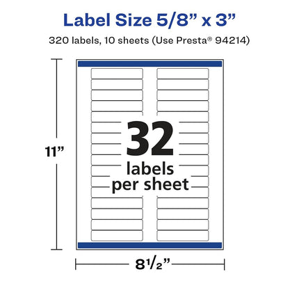 Avery Glossy White Rectangle Labels with Sure Feed, 5/8" x 3", 320 Glossy White Labels, Permanent Label Adhesive, Laser/Inkjet Printable Labels