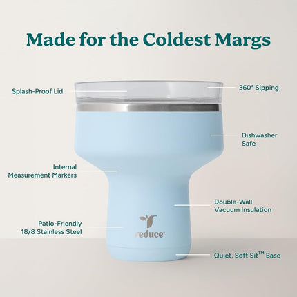 Reduce Saltini 16 oz Cocktail Tumbler - Insulated Margarita Tumbler with Lid - Keeps Drinks Cold for 10 Hours - 360 Sippable Martini Glass Alternative - Shatterproof, Perfect for Parties - Cloud Blue