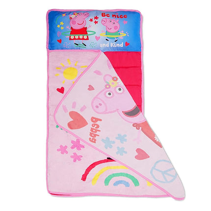 Peppa Pig I'm Just So Happy Toddler Nap Mat - Includes Pillow and Fleece Blanket - Great for Boys and Girls Napping at Daycare, Preschool, Or Kindergarten - Fits Sleeping Toddlers and Young Children
