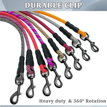 MayPaw Heavy Duty Rope Dog Lead, 3/4/6/7/8/10/12/15 FT Nylon Pet Leash, Soft Padded Handle Thick Lead Leashes for Large Medium Dogs Walking Jogging (Pink-blue Dot, 1/2" * 10')