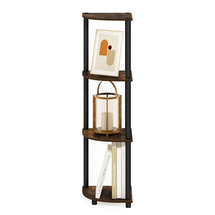 Furinno TURN-N-TUBE Corner Shelf, 4-Tier Corner Bookshelf, Display Storage Shelves with Open Shelves, for Organization and Storage, Living Room, Home Office, Garage, Amber Pine