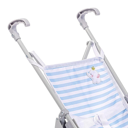 Jc Toys - Umbrella Foldable Pram for Dolls up to 45 cm, Ideal for Playing and Walking, White and Pink Stripes, Elephant Decoration, Designed by Berenguer, +2 Years Old