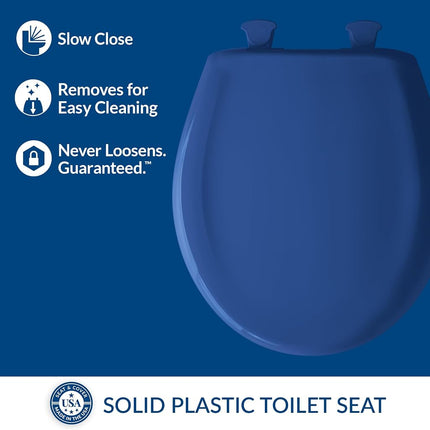 Bemis 7B200SLOWT 364 Toilet Seat Will Slow Close, Never Loosen and Easily Remove, Round, Plastic, Colonial Blue