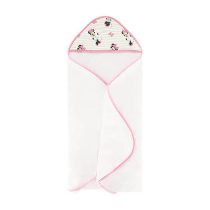 Disney Cudlie Baby Girl Minnie Mouse 2 Pack Rolled/Carded Hooded Towels in Tiny Stripe Print