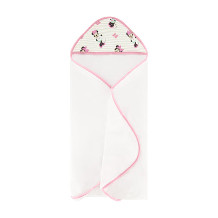 Disney Cudlie Baby Girl Minnie Mouse 2 Pack Rolled/Carded Hooded Towels in Tiny Stripe Print