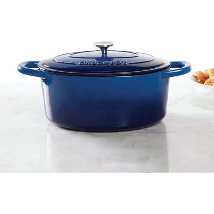 Olla holandesa ovalada Crock Pot Artisan de hierro fundido esmaltado de 7 cuartos, azul zafiro -