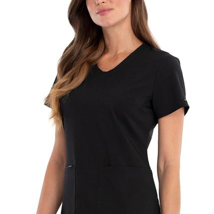 Cherokee Women's Plus Size V-Neck Scrubs Top, Black, XL