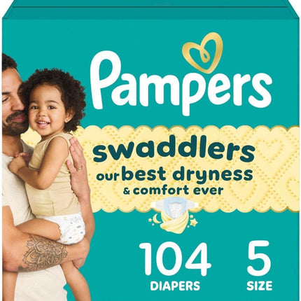 Diapers Size 5, 104 Count - Pampers Swaddlers Disp